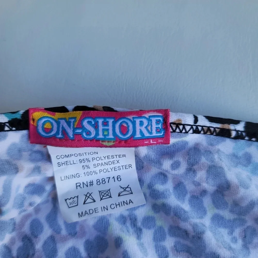 On Shore Women's Sz L Animal Print Twist Bandeau Bikini Swim Set Black Leopard